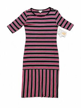 NWT LuLaRoe Julia Dress Black Pink Stripe Bodycon Midi Dress 38”